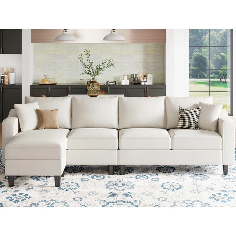 Varsh 102.3'' Convertible Sectional Sofa Velvet L Shaped Couch 4 Seat Reversible Sofa with Chaise | Wayfair North America