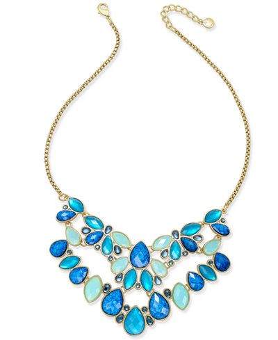 Charter Club Gold-Tone Blue Stone Statement Necklace, Only at Macy's | Macys (US)