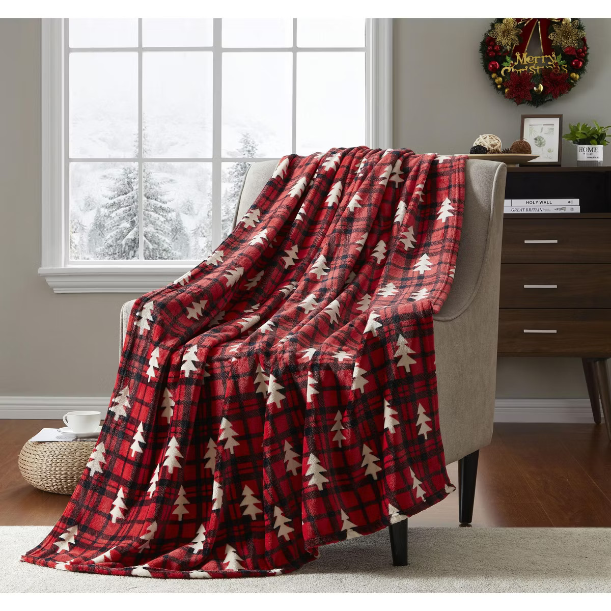 Kate Aurora Ultra Soft & Plush Red And Black Christmas Plaid Tree Check Accent Throw Blanket - 50... | Target