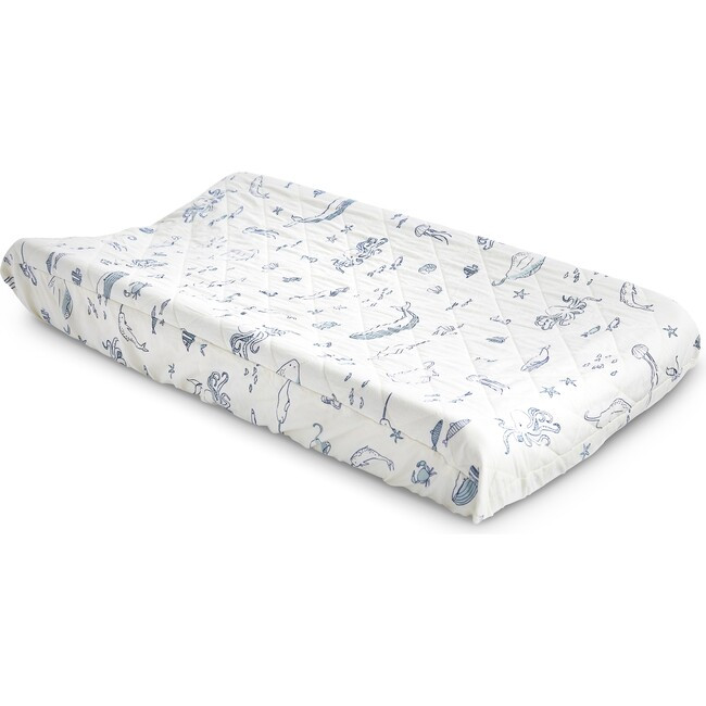 Life Aquatic Quilted Changing Pad Cover, Marine | Maisonette