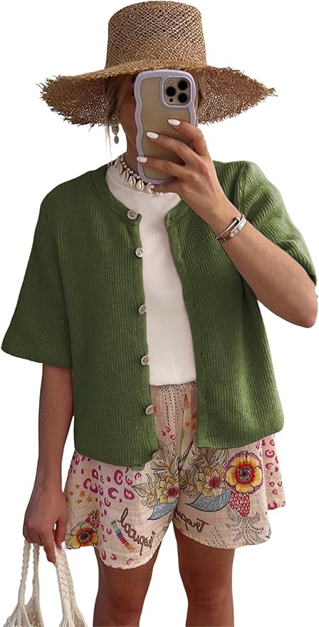 SCUSTY Women's Lightweight Cardigan Short Sleeve Button-Down Summer Cardigan Sweater | Amazon (US)