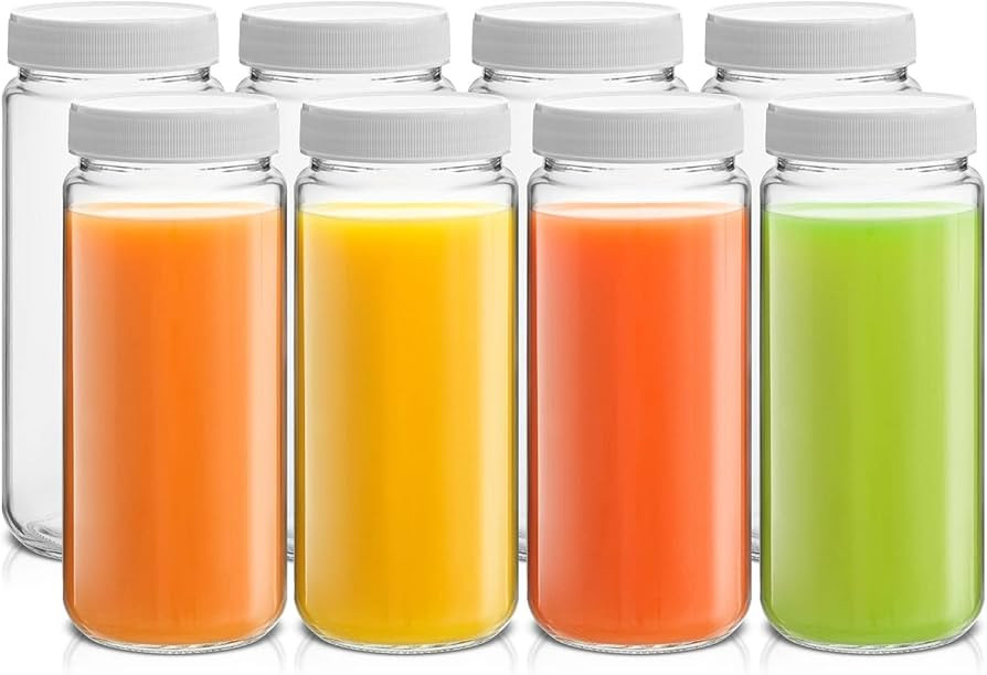 JoyJolt 16 oz Reusable Glass Bottles with Caps. Set of 8 Juicing Bottles With Lids and Juice Jars... | Amazon (US)