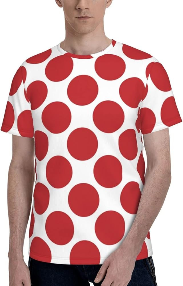 Polka Dots Red White Men's Short Sleeve T-Shirt Crew Neck Tee Tops Casual Short T-Shirt | Amazon (US)