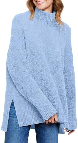 ANRABESS Women Oversized Turtleneck Long Sleeve Fuzzy Knit Slit Side Chunky Warm Pullover Sweater... | Amazon (US)