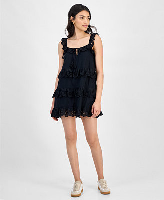 Women's Eyelet Cotton Tiered Mini Dress | Macy's