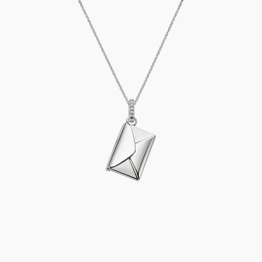 Engravable Envelope Diamond Necklace in Silver | Brilliant Earth