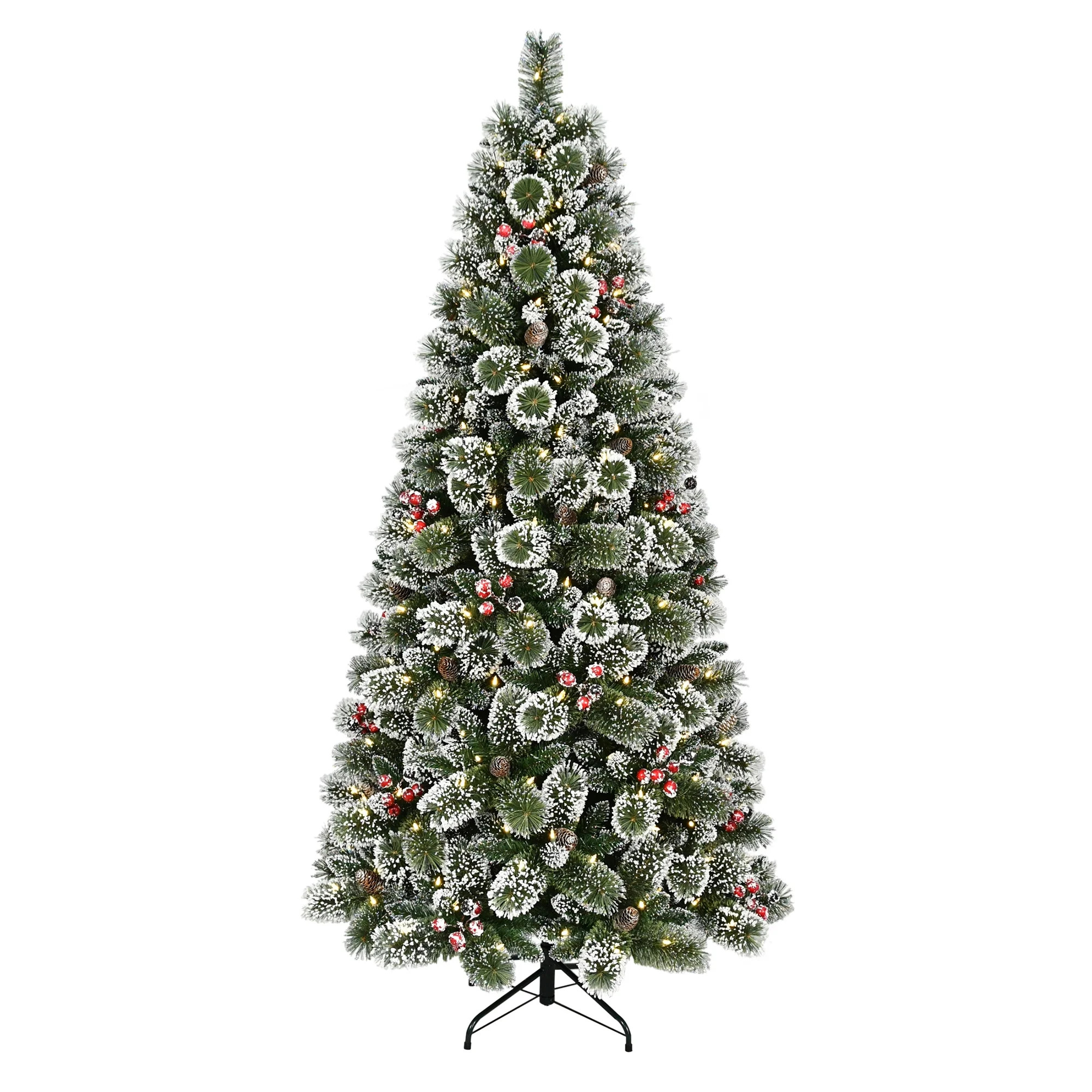 6.5' Pre-Lit Glittering Frosted Slim Pine Green Artificial Christmas Tree with Warm White Lights,... | Walmart (US)
