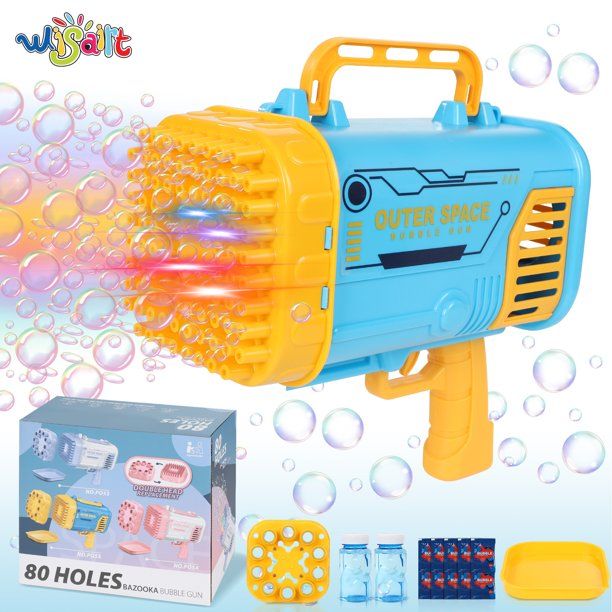 WISAIRT Bubble Machine,80 Holes Bubble Gun with Replaceable Nozzle,2 Bubble Solution and Colorful... | Walmart (US)