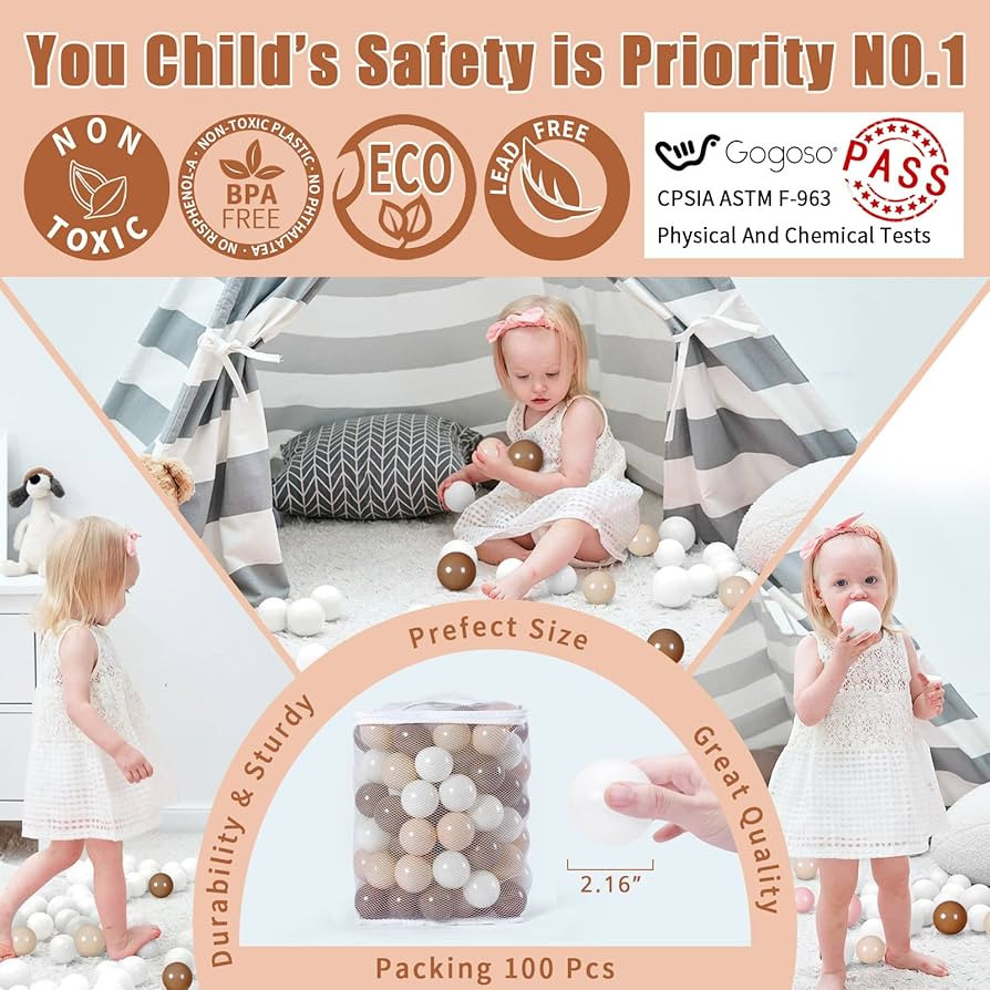 GOGOSO Brown Ball Pit Balls for Toddlers 1-3, Pack of 100pcs Phthalate Free BPA Free Non-Toxic 2.... | Amazon (US)