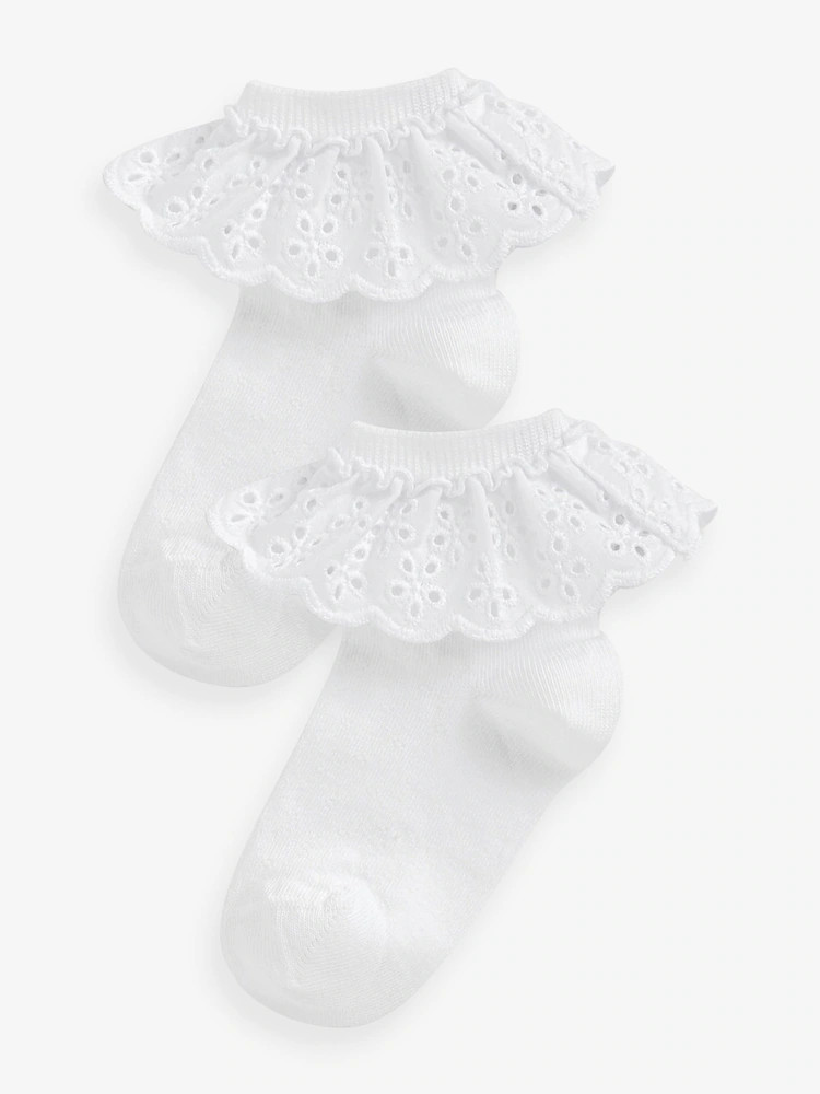 White 2 Pack Cotton Rich Ruffle Ankle Socks | Next US