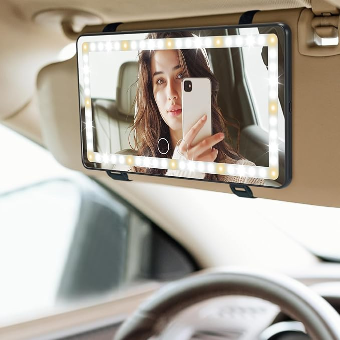 JOYTUTUS Car Sun Visor Vanity Mirror with Lights, 3 Light Modes & 60 LEDs, Rechargeable Dimmable ... | Amazon (US)