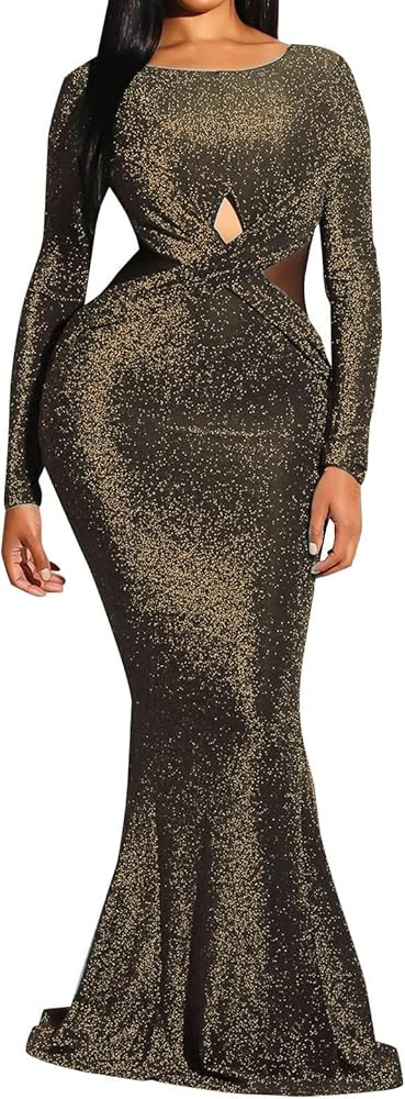 Womens Fishtail Evening Dresses Sexy Openwork Mesh Stitching High Waist Backless Fishtail Dress S... | Amazon (US)