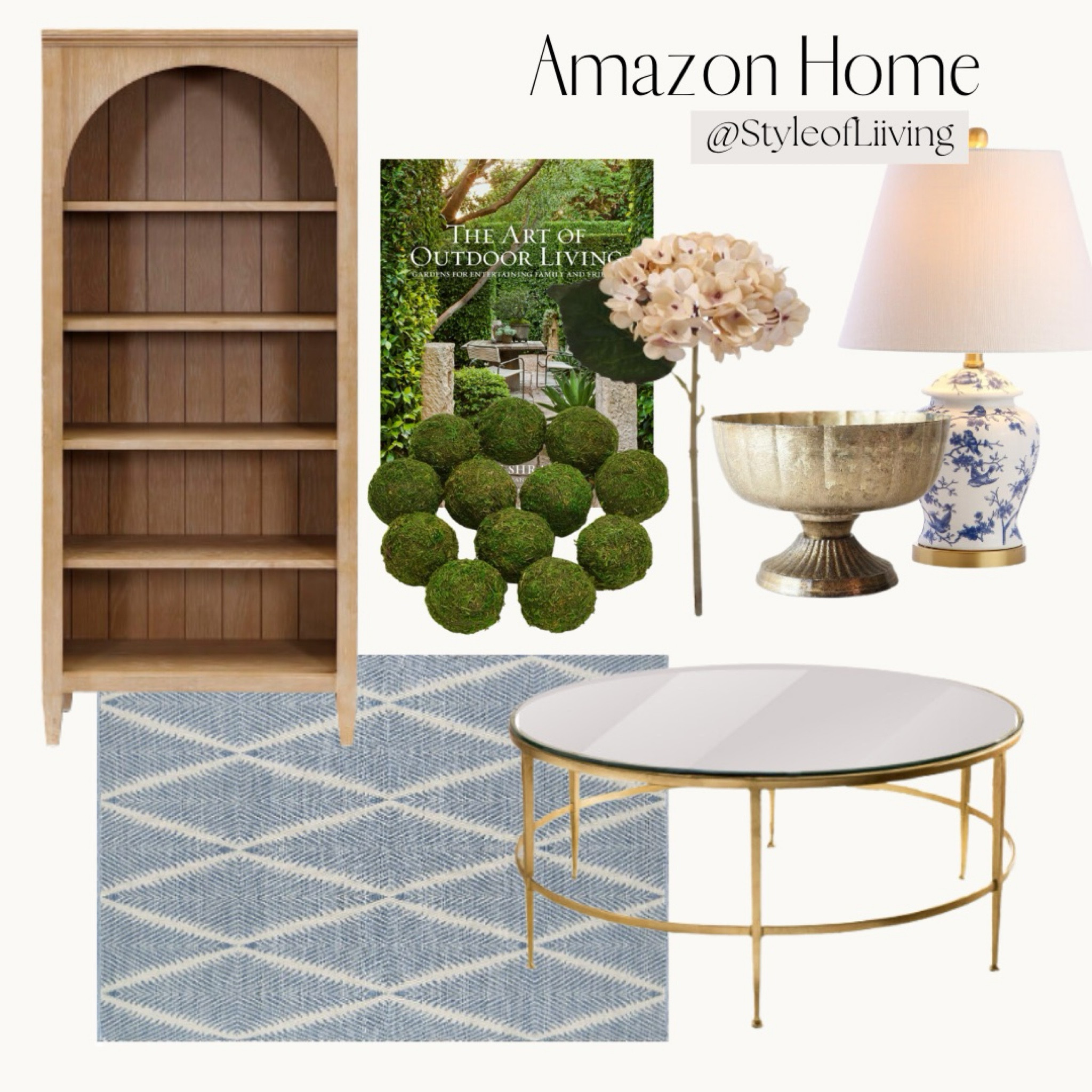 Amazon home deals. Living room furniture and home decor. Cabinets, area rug, round coffee table, table lamp, coffee table book, faux florals, moss balls.

#LTKStyleTip #LTKHome #LTKSaleAlert