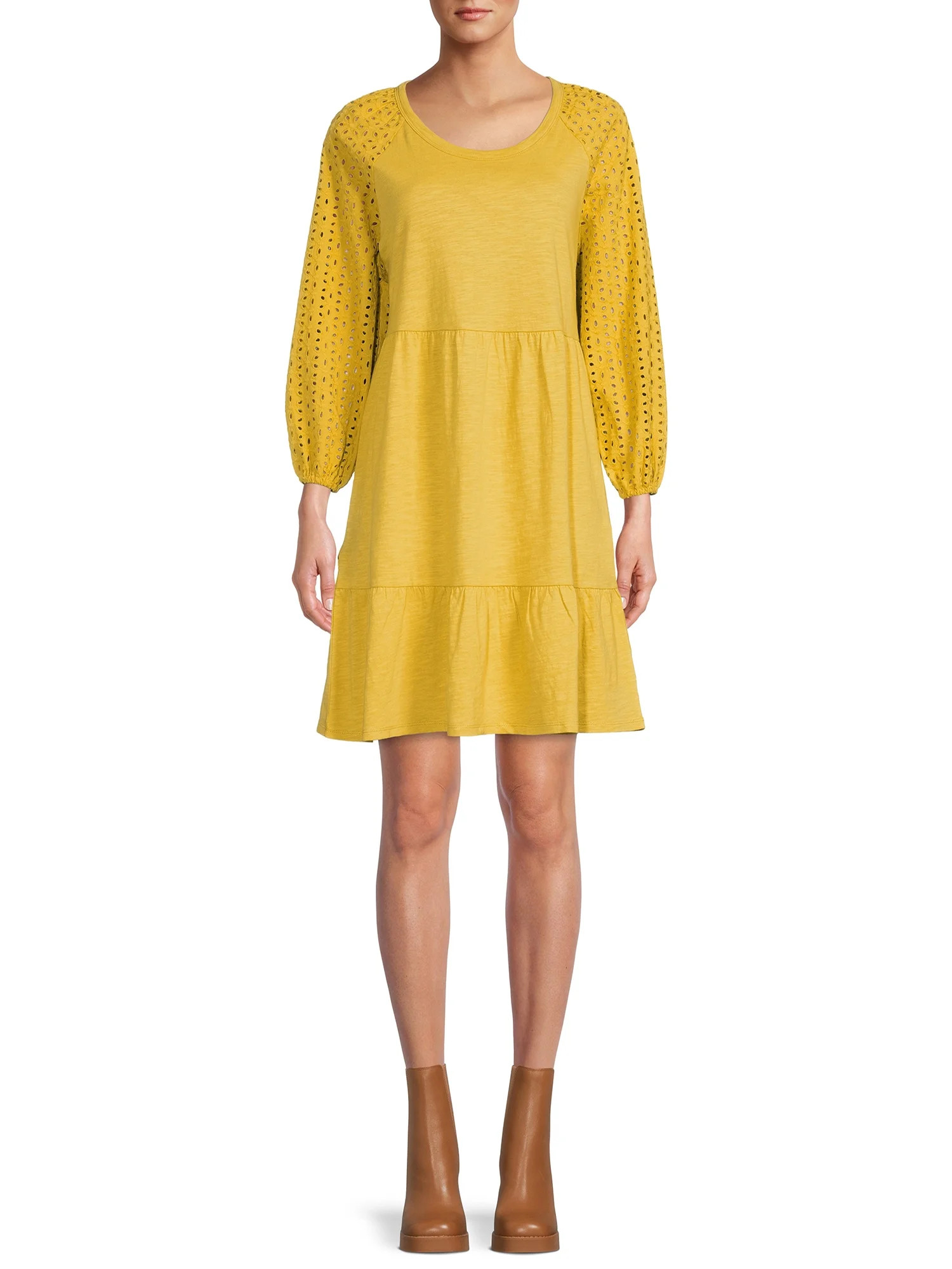 Time And Tru Women's Eyelet Sleeve Dress | Walmart (US)