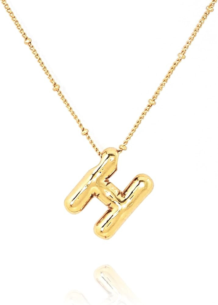 Balloon Initial Necklaces for Women Girls, Bubble Letter Necklace 18K Gold Plated Dainty Alphabet... | Amazon (US)