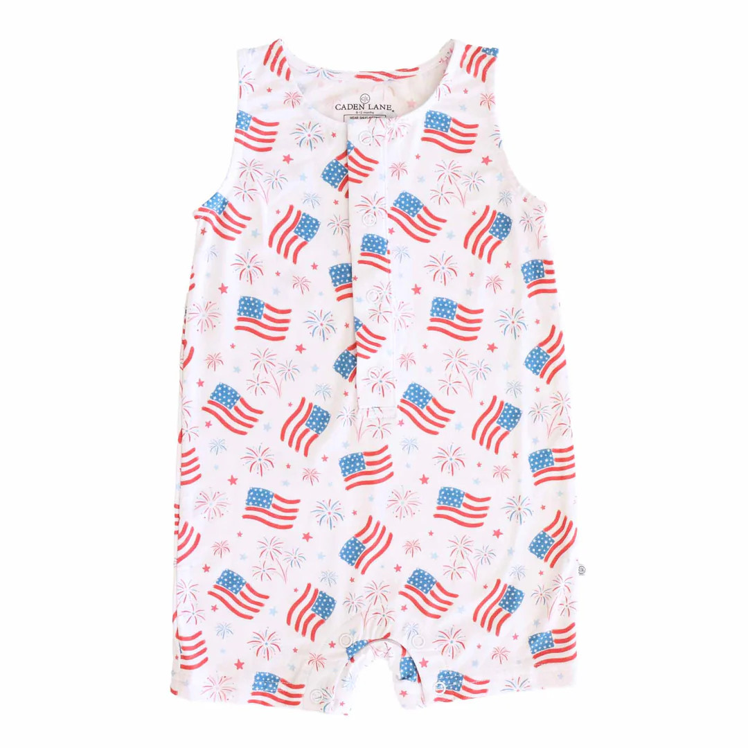 Sleeveless Snap Romper | Fireworks & Freedom | Caden Lane