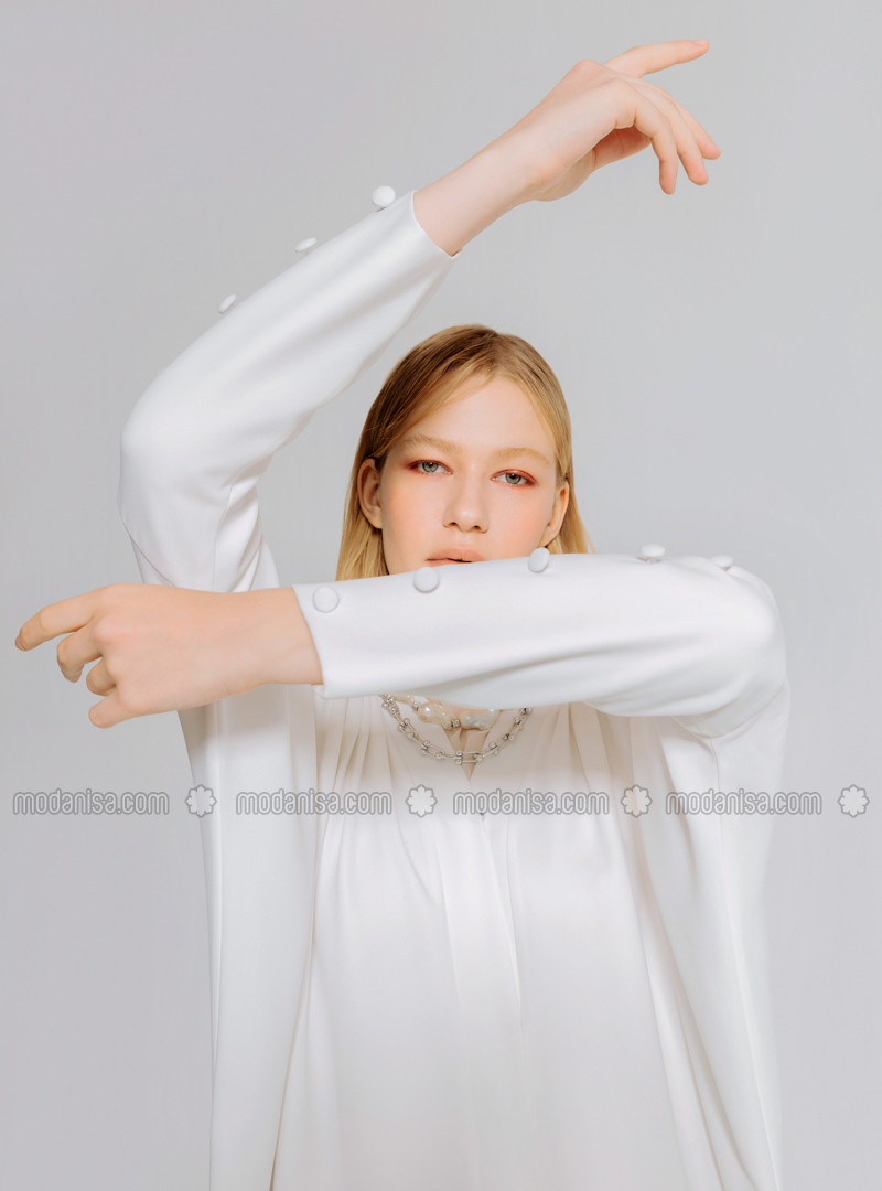 White - Unlined - V neck Collar - Abaya | Modanisa (US)