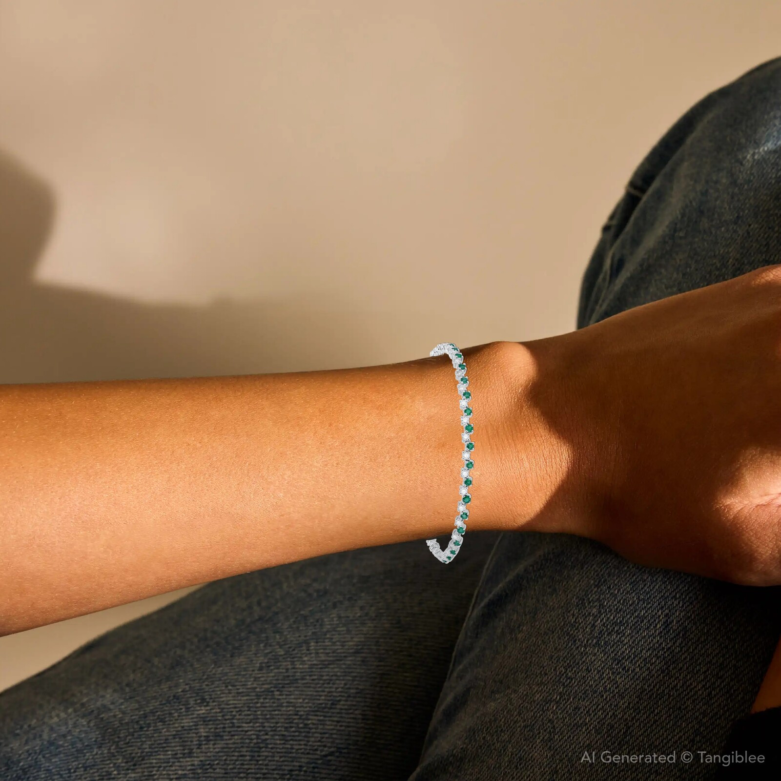 Lab-Created Emerald and 1 CT. T.W. Diamond Alternating Zig-Zag Tennis Bracelet in 10K White Gold | Zales