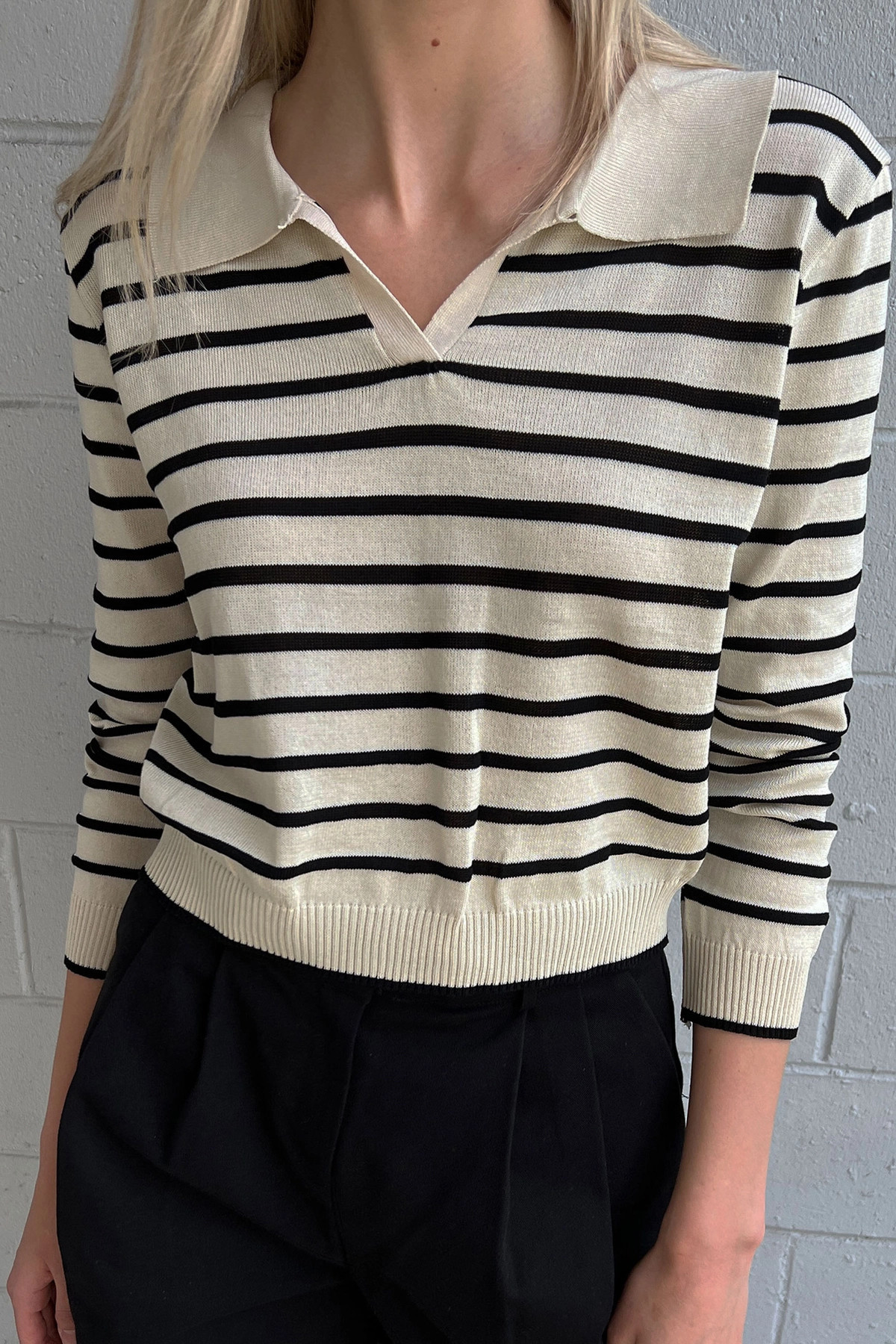 STRIPED COLLARED SWEATER | OAK + FORT