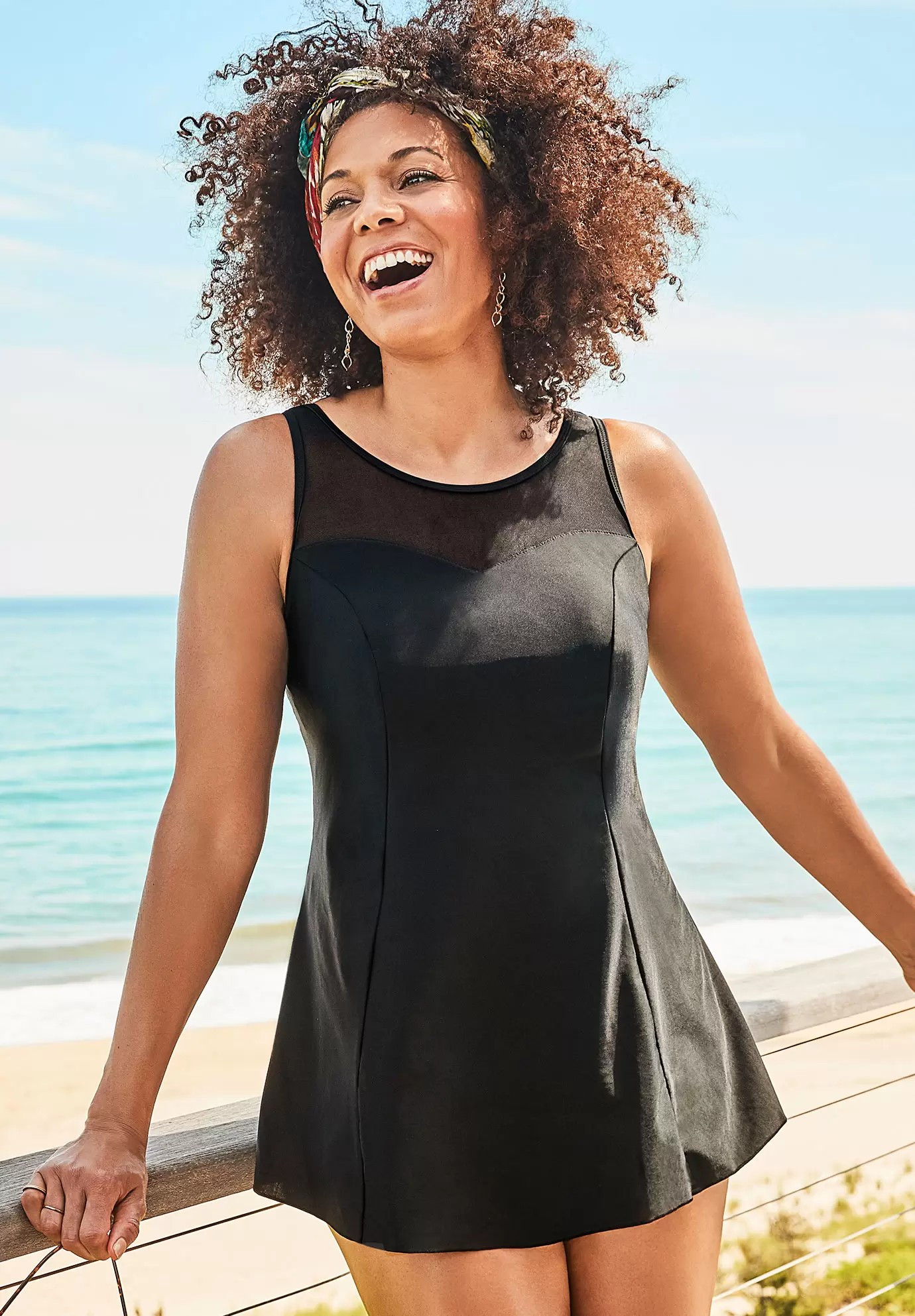 Mesh High Neck Swimdress | Swimsuitsforall.com