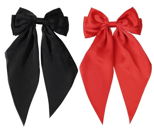 Red Hair Bow,Black Satin Bows for Hair,Long Tail Hair Bow Barrette Clips | Amazon (US)