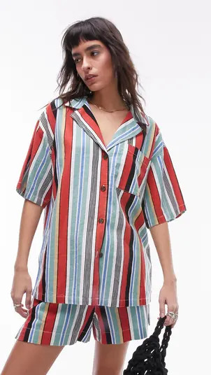 Stripe Oversize Linen Blend Button-Up Shirt | Nordstrom