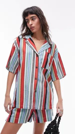 Stripe Oversize Linen Blend Button-Up Shirt | Nordstrom