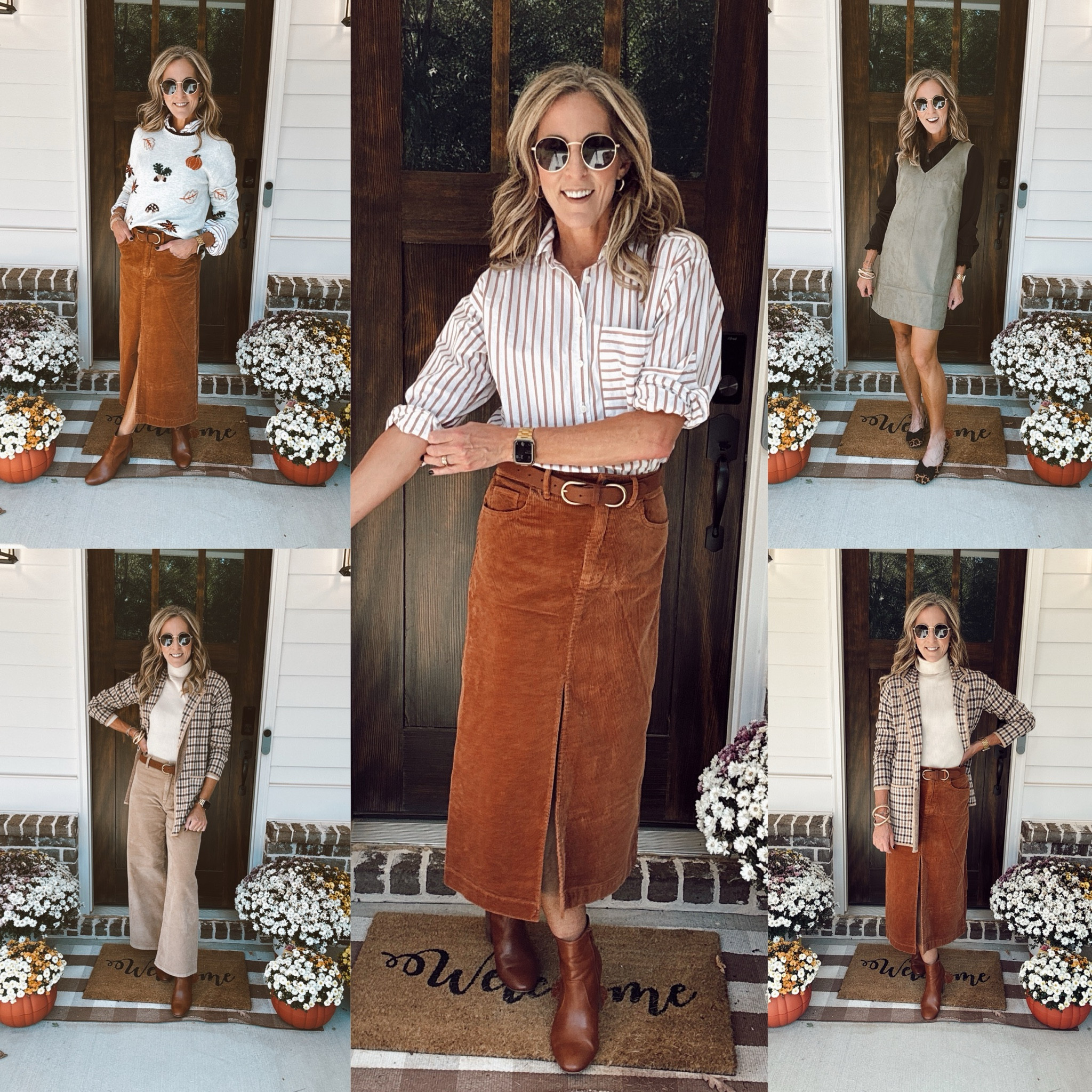 Loft fall in love with fall! Starting with  this Faux suede Mini shift dress, open front sweater blazer, fall sweater, and corduroy skirt! Mix and match all less than $50- all can be worn together! Wearing size small in dress, 0 in skirt, xs in open front sweater, xs in striped top! Corduroy pants are from Target. 
.
.
loft, fall outfits, boots, fall, fashion, fall, shoes, sweater, corduroy, fall outfit inspo

#LTKFindsUnder50 #LTKWorkwear #LTKOver40 

#LTKStyleTip #LTKSaleAlert #LTKSeasonal