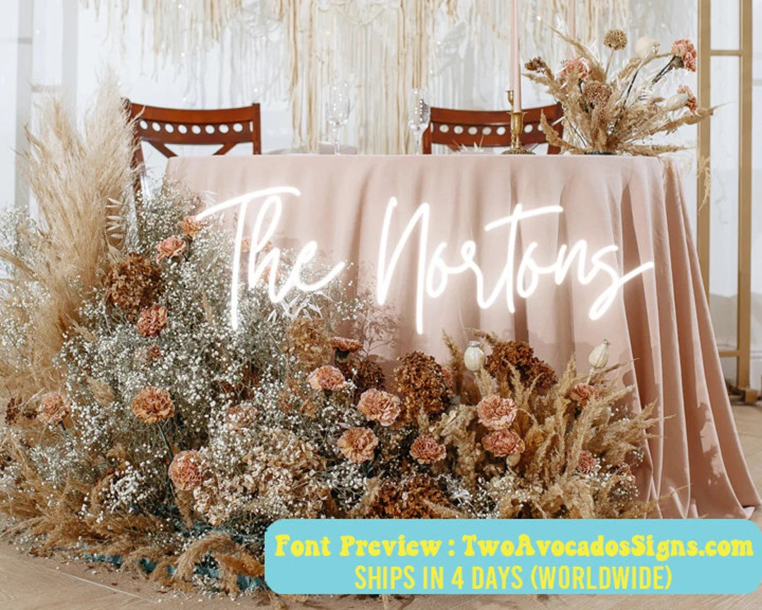 Last Name Wedding Neon Sign, Custom Neon, Boho Neon Sign, Sweetheart Table Sign, Personalized Wed... | Etsy (US)