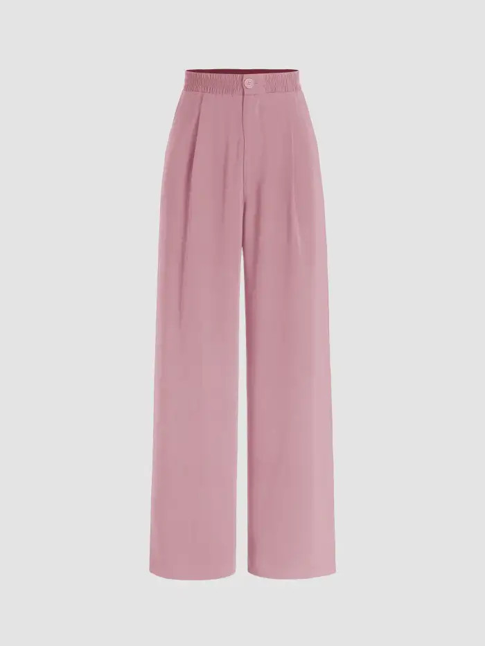 Solid High Waist Pleated Wide Leg Trousers | Cider