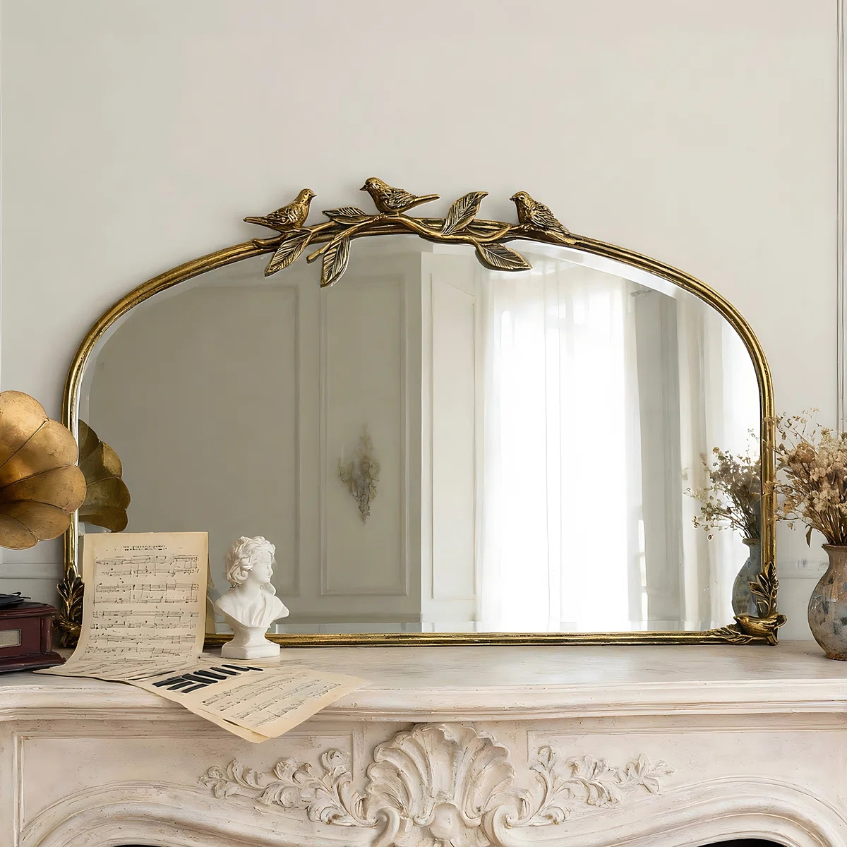 22"H\u00d736"W Vintage Arched Metal Wall Mirror with Bird & Branch Iron Wall Decor for Bedroom, E... | Wayfair North America