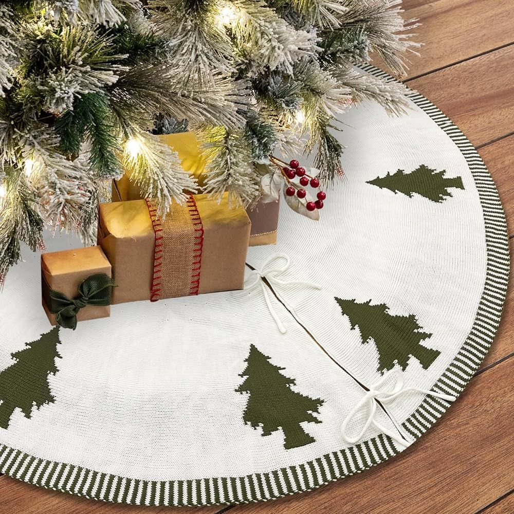 GUDELAK Christmas Tree Skirt 48 Inches, Double-Sided Green and White Tree Skirt with Xmas Tree Pa... | Amazon (US)