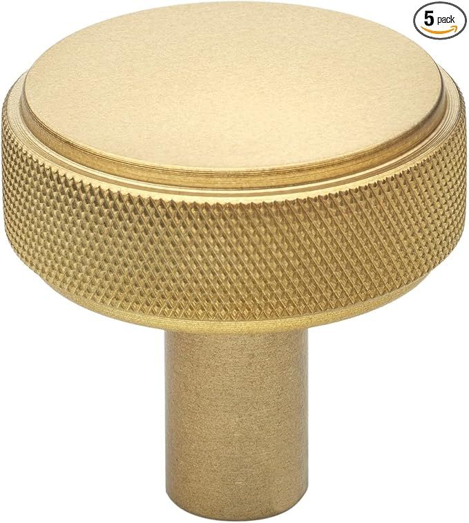 GlideRite 1-1/2 Inch Solid Round Knurled Cabinet Knob, Pack of 5, Satin Gold, 5825-SG-5 | Amazon (US)