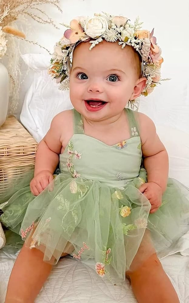 Flower Girl Dresses for Wedding Short Floral Embroidered Tulle Pageant Princess Dress for Girls | Amazon (US)