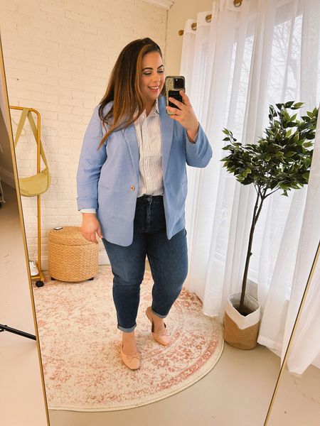 Business casual Parisian chic! All true to size. Wearing 20/2x in all. Jeans very stretchy! #businesscasual 

#LTKplussize #LTKstyletip #LTKfindsunder50