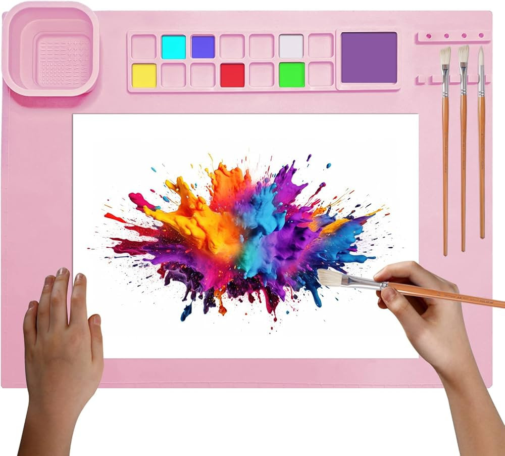 SOQKEEN Silicone Painting Mat with Detachable Cup 20"×16" Silicone Craft Mat Collapsible Non-Sti... | Amazon (US)