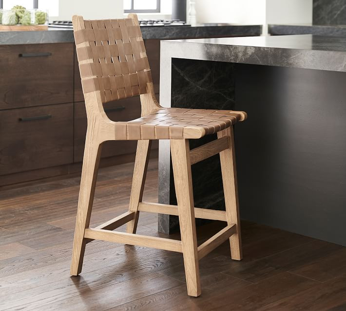 Fenton Leather Counter Height Bar Stool, Seadrift Frame, Signature Chalk | Pottery Barn (US)