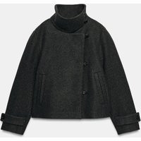 Zara - Soft Double-Breasted Jacket - Grey - L - Woman | Zara UK