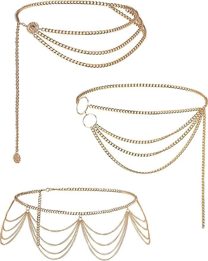 3 Pieces Belly Waist Chain Multi Layer Metal Waist Chain Body Summer Beach Chain for Women and Gi... | Amazon (US)