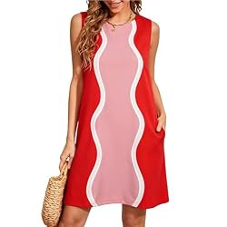 WEQULE Womens Casual Crewneck Sleeveless Shift Summer Dress Color Block A li… | Amazon (US)