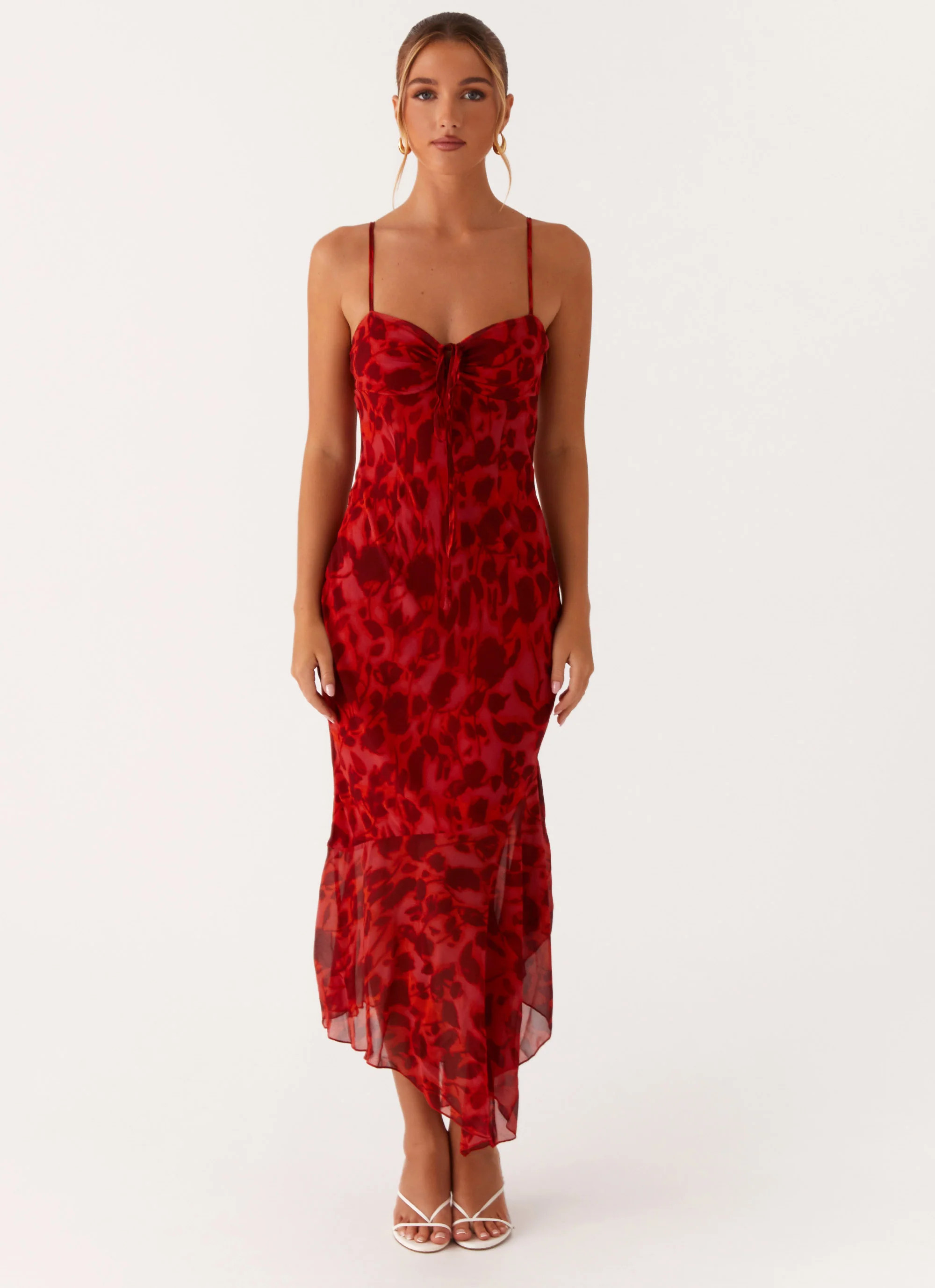 Sally Midi Dress - Deep Red Floral | Peppermayo (Global)