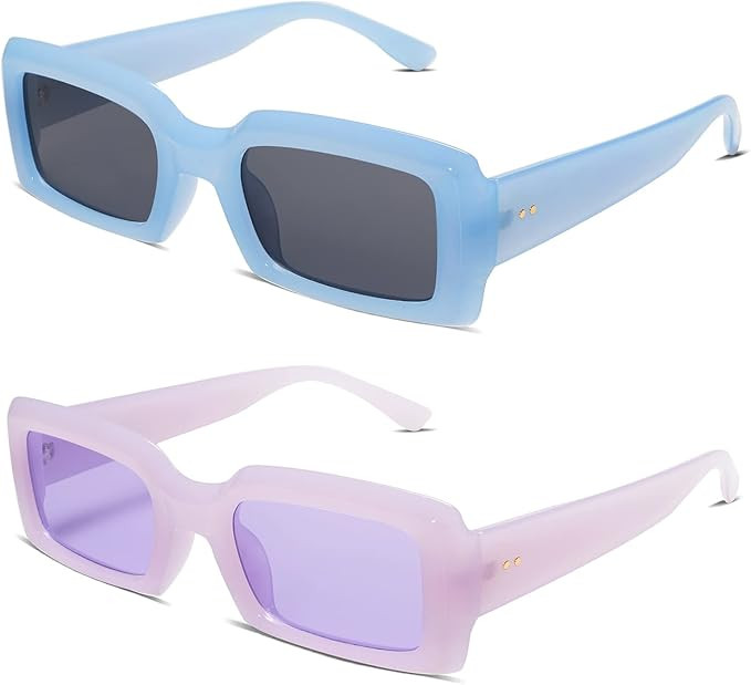 Allarallvr Trendy Rectangle Sunglasses for Women Men Vintage 90's Square Shades Thick Frame Nude ... | Amazon (US)