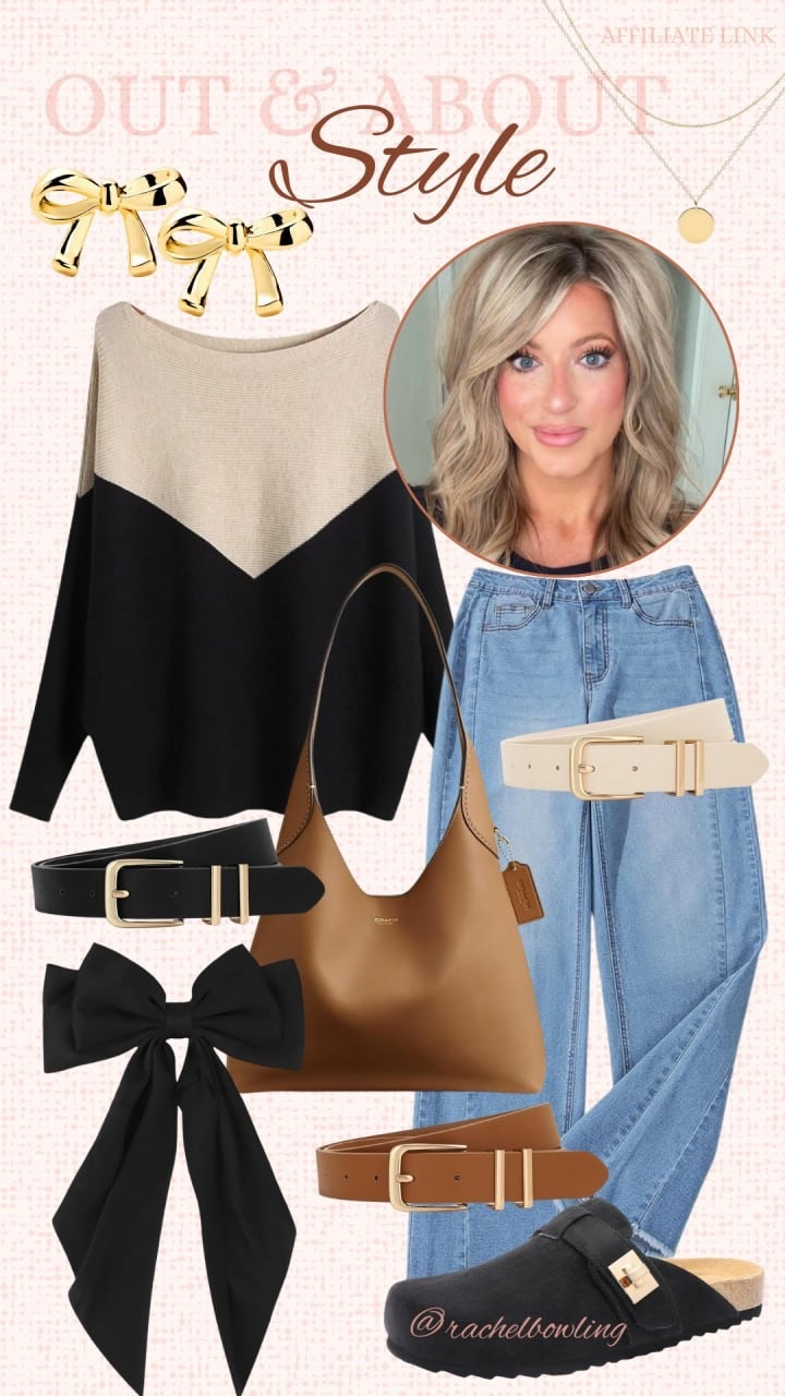 ✨ Out & About Style ✨
Cozy + chic all in one look 🤎🖤

🖤 Colorblock sweater – the perfect fall transition piece
👖 Easy, relaxed denim – effortless + flattering
👜 Classic tote – your grab-and-go essential
🎀 Gold bow studs + ribbon detail – feminine finishing touches
👡 Comfy slip-ons – style without sacrificing comfort
⬛ Belts to elevate and define the waist

Linked everything for you in my LTK so you can recreate this everyday chic look! 

#LTKSeasonal #LTKMidsize #LTKFallSale