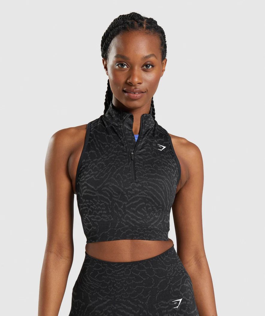 Gymshark Adapt Animal Seamless Crop 1/2 Zip - Black | Gymshark (Global)