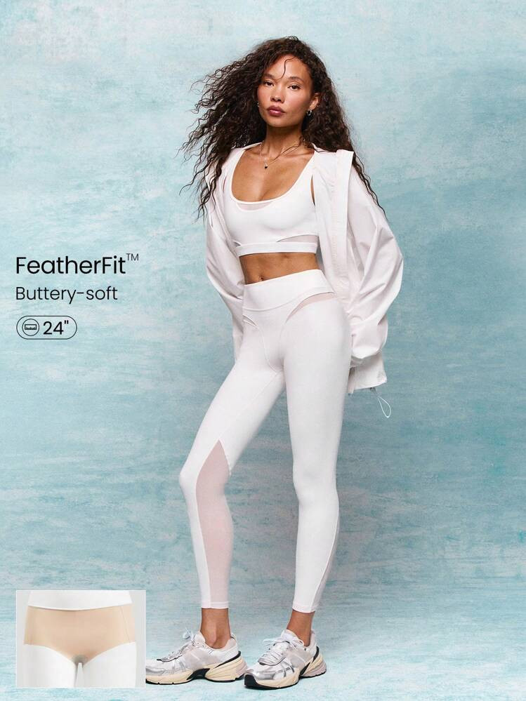GLOWMODE 24" FeatherFit™ Flow On Buttery-Soft Sweat-Wicking Mesh Panel Non-See-Through Active L... | SHEIN