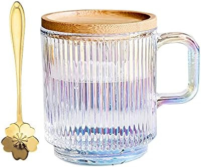 Clear iridescent glass mug with lid and cherry blossoms spoon, tea mugs coffee glass cup, pretty mug | Amazon (US)