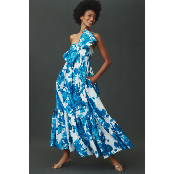 Anthropologie x ATSU -Women's One Shoulder Blue Floral Maxi Dress, size XS | Poshmark