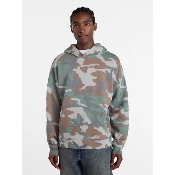 No Boundaries Boxy Fit Oversized Fleece Hoodie with Long Sleeves, Men's XS-4XLT | Walmart (US)