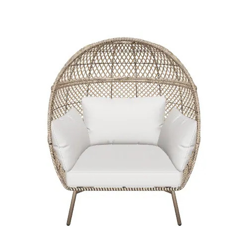 allen + roth Emerald Cove Wicker Brown Steel Frame Stationary Egg Chair with Tan Cushioned Seat | Lowe's