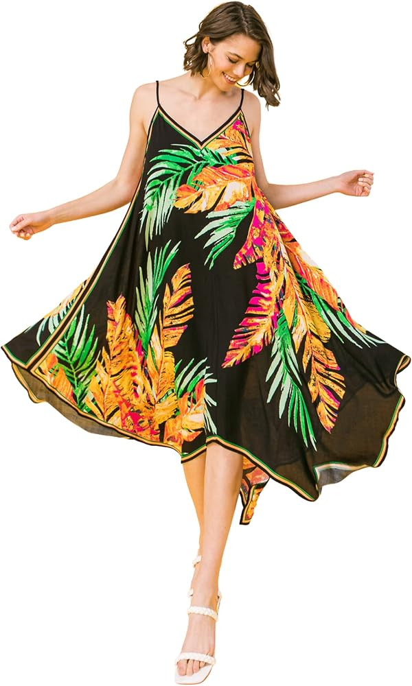 Flying Tomato Bohemian Printed V Neck Spaghetti Strap Drawstrings Beach Party Maxi Dress | Amazon (US)